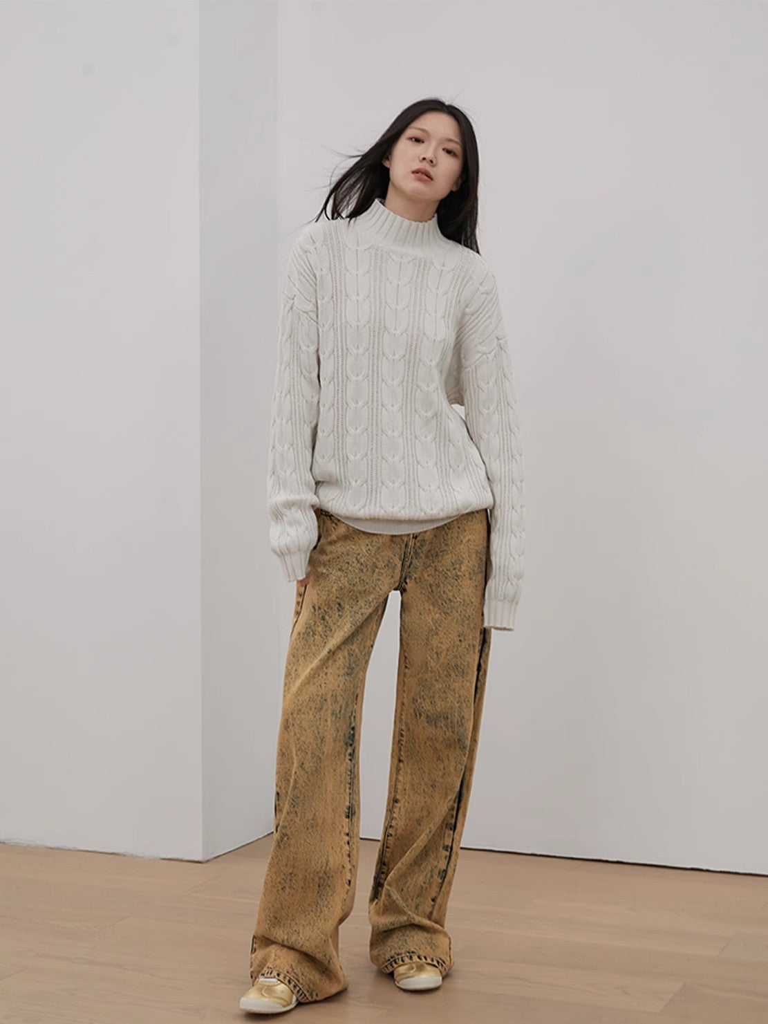 Maglione oversize in lana merino intrecciata