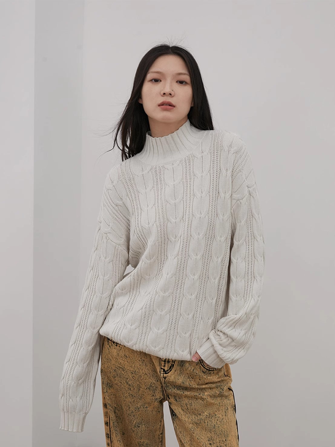 Maglione oversize in lana merino intrecciata