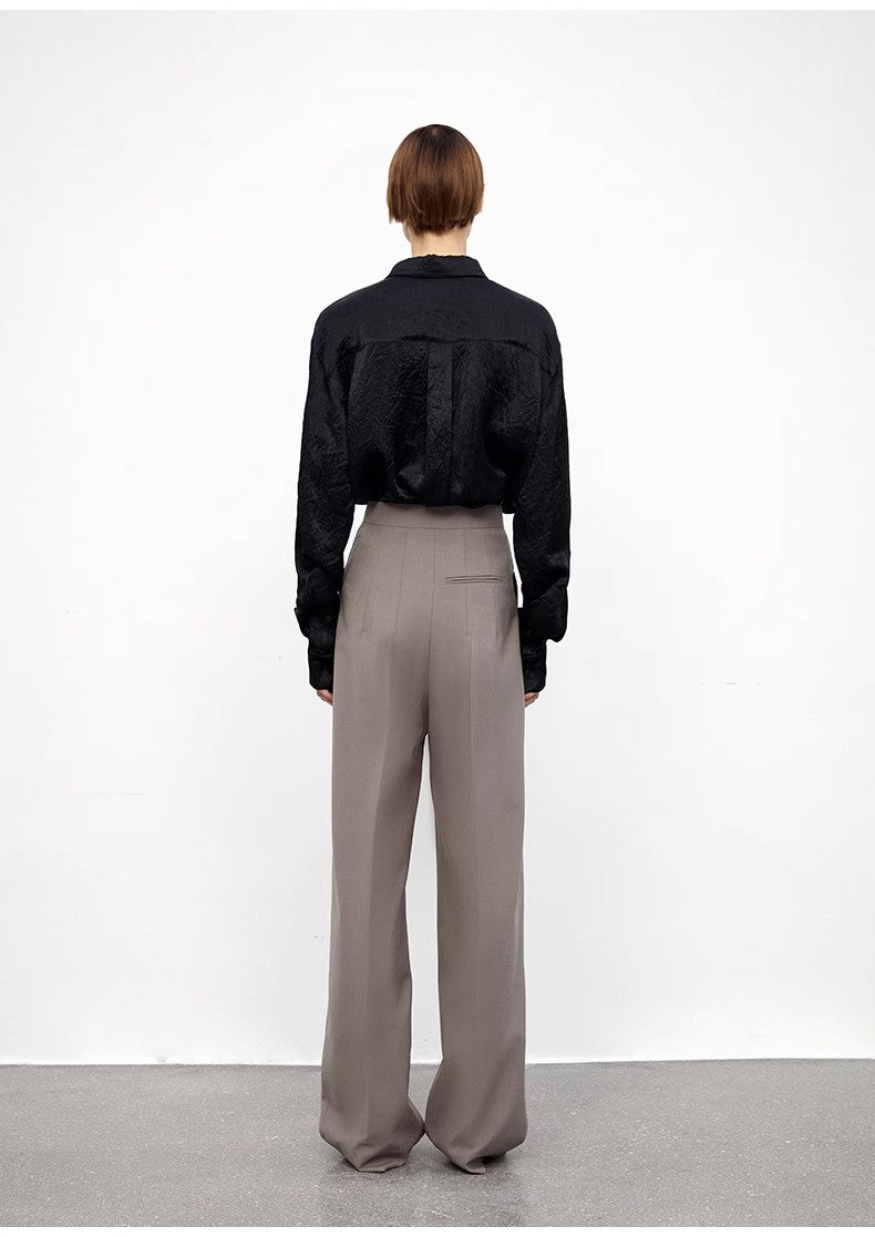 Pantaloni a vita alta in misto lana