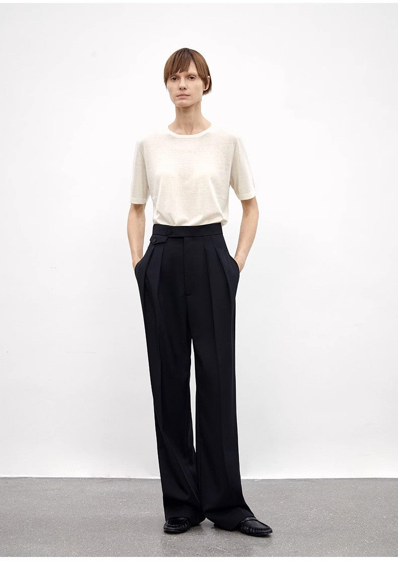 Pantaloni a vita alta in misto lana