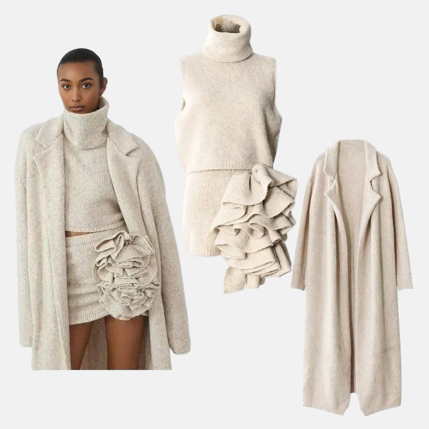 Ser da donna con gonna, maglione lungo e dolcevita