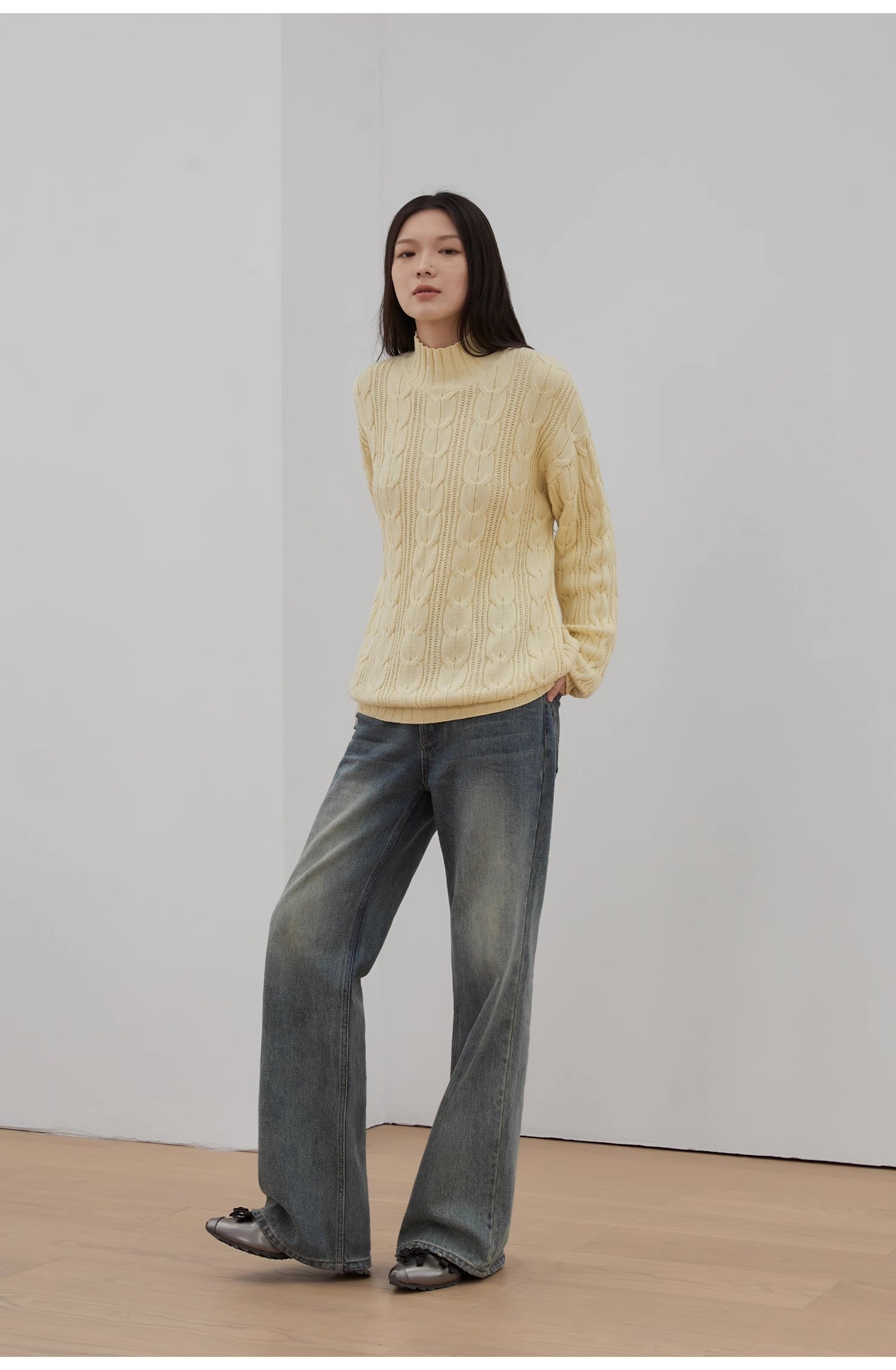 Maglione oversize in lana merino intrecciata