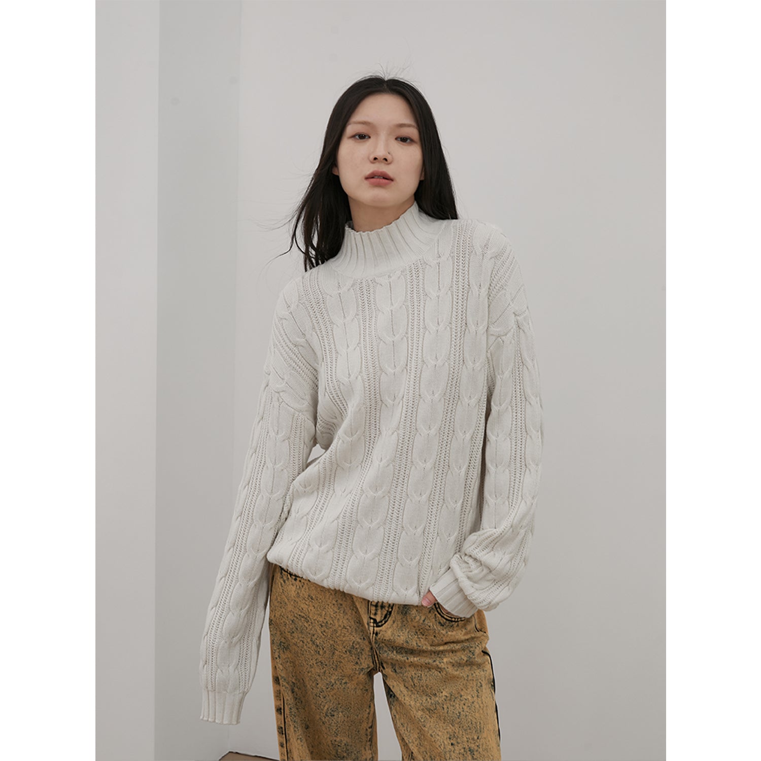 Maglione oversize in lana merino intrecciata