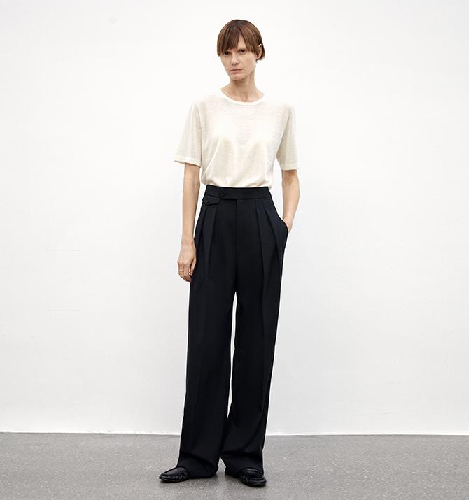 Pantaloni a vita alta in misto lana