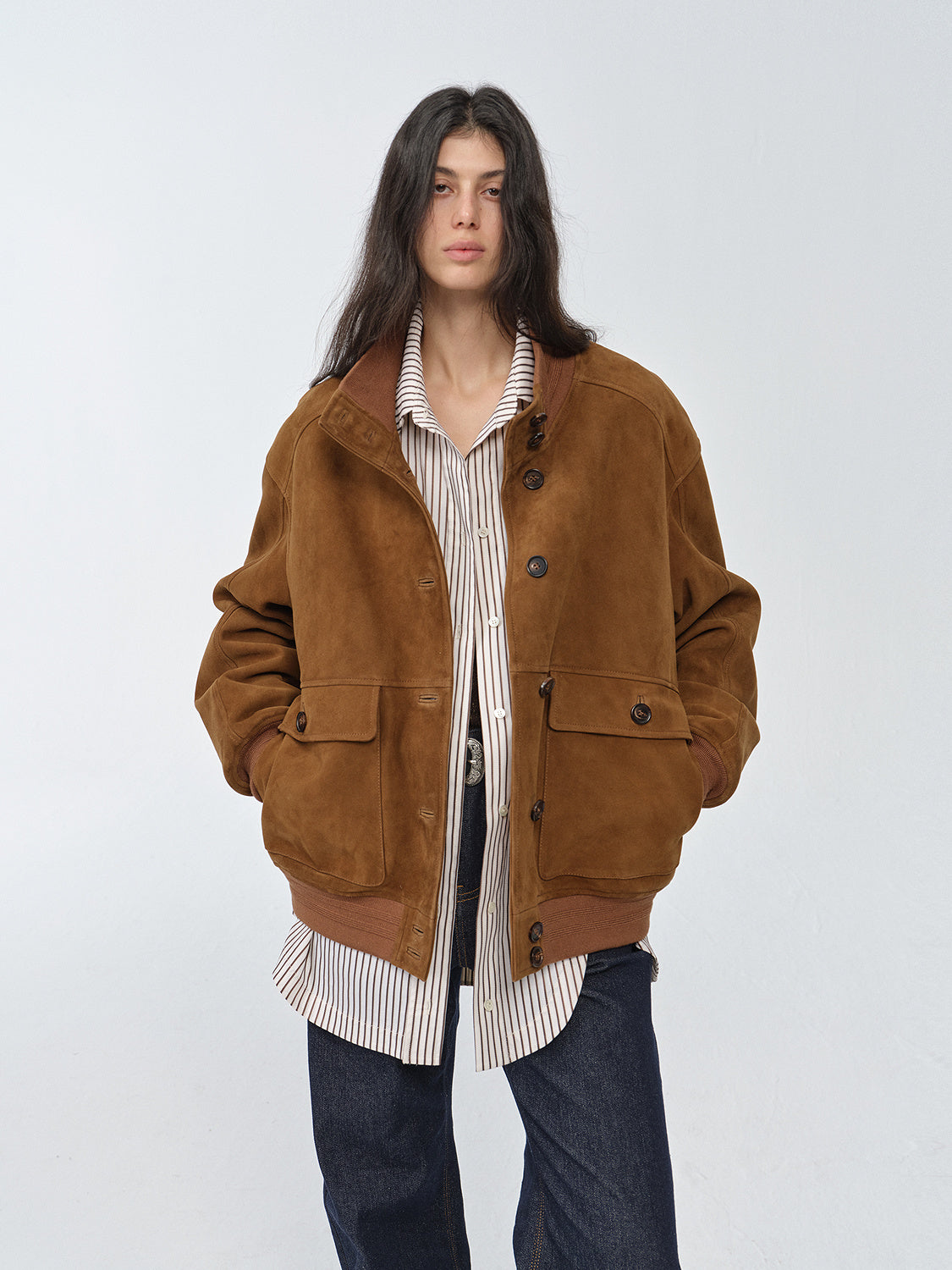 Giacca vintage in pelle scamosciata di pecora