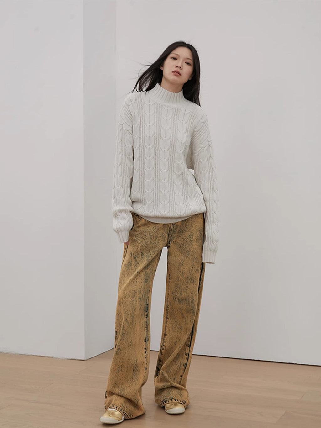 Maglione oversize in lana merino intrecciata