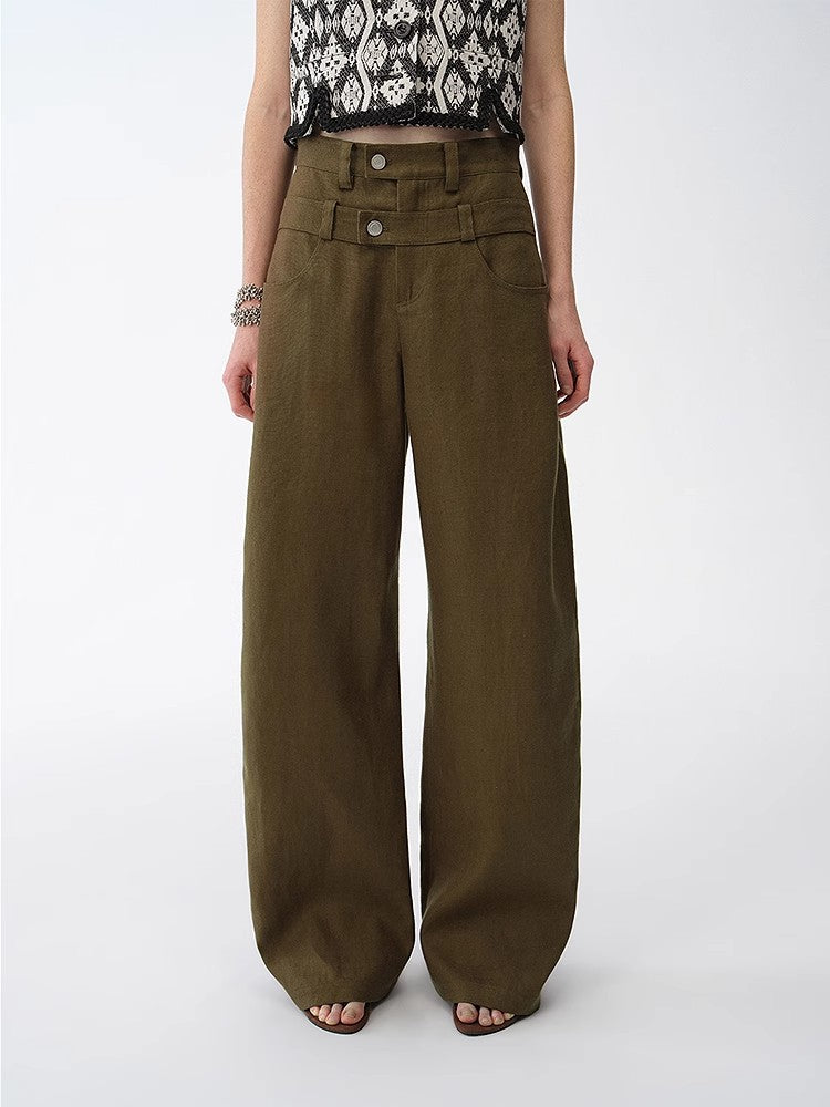 Pantaloni a scimitarra in lino