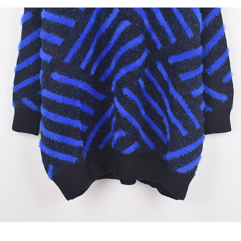 Maglione a strisce nero e blu elettrico