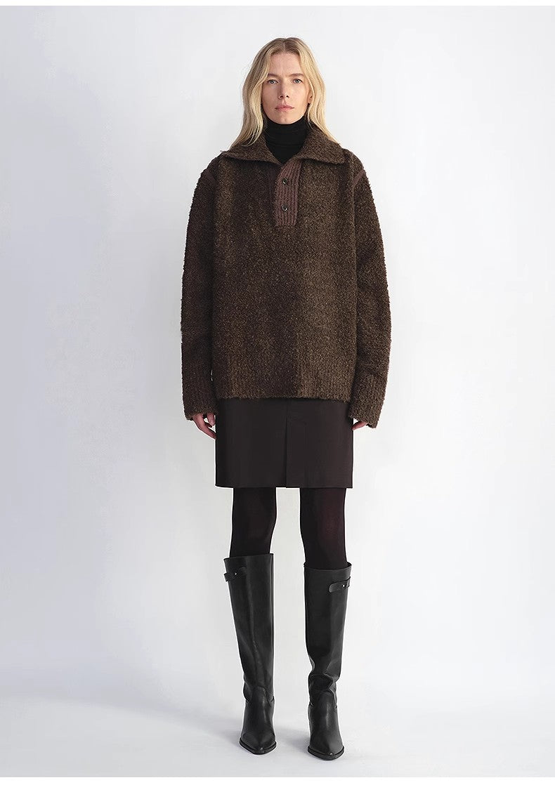 Maglione  in misto lana e filato bouclè 