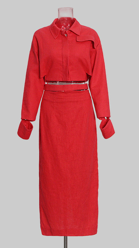 Completo da donna con gonna a vita alta e bomberino con colletto a revers