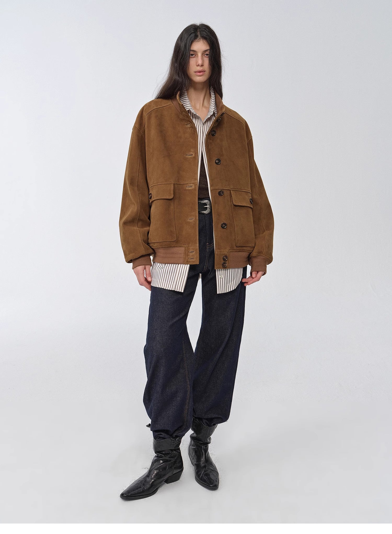 Giacca vintage in pelle scamosciata di pecora