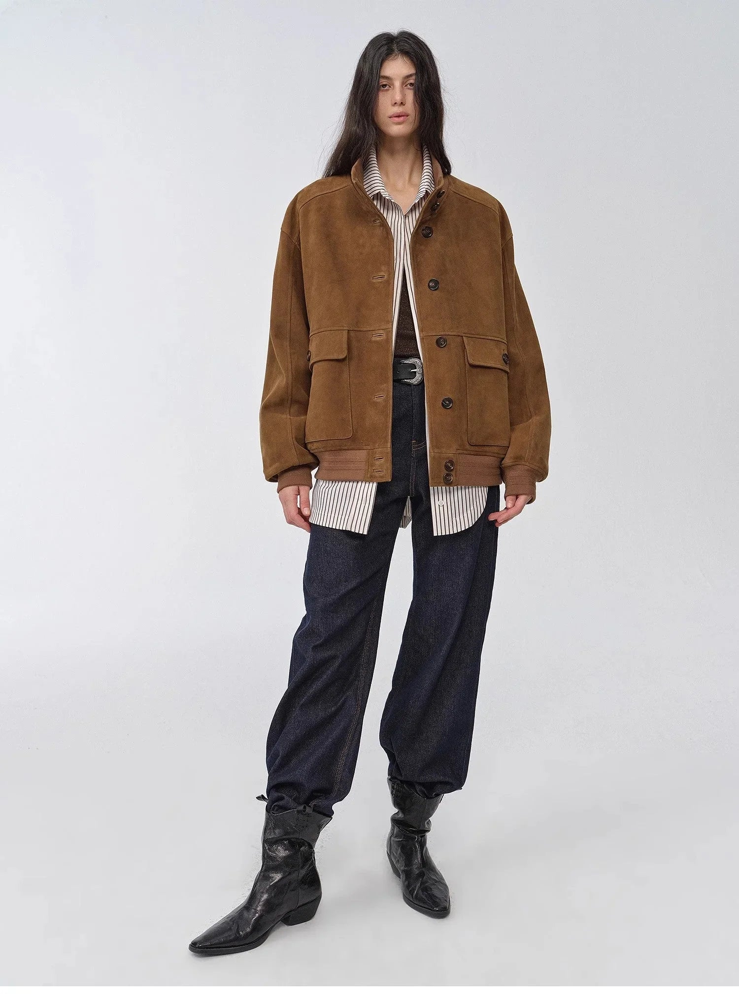 veste vintage en daim et peau de mouton