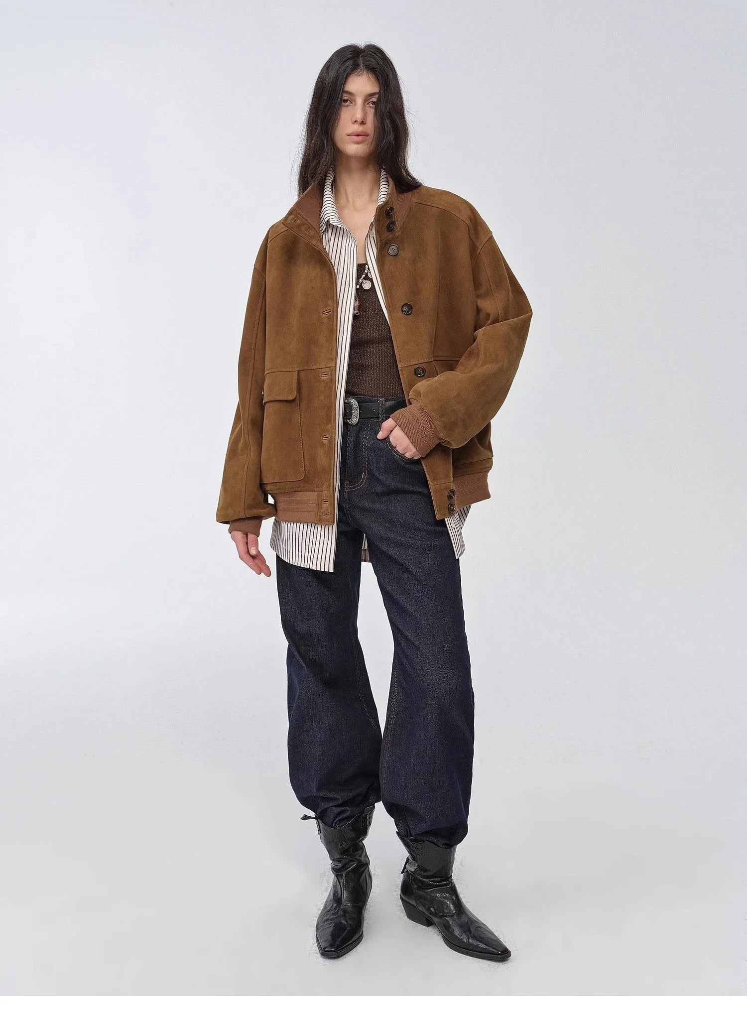 veste vintage en daim et peau de mouton