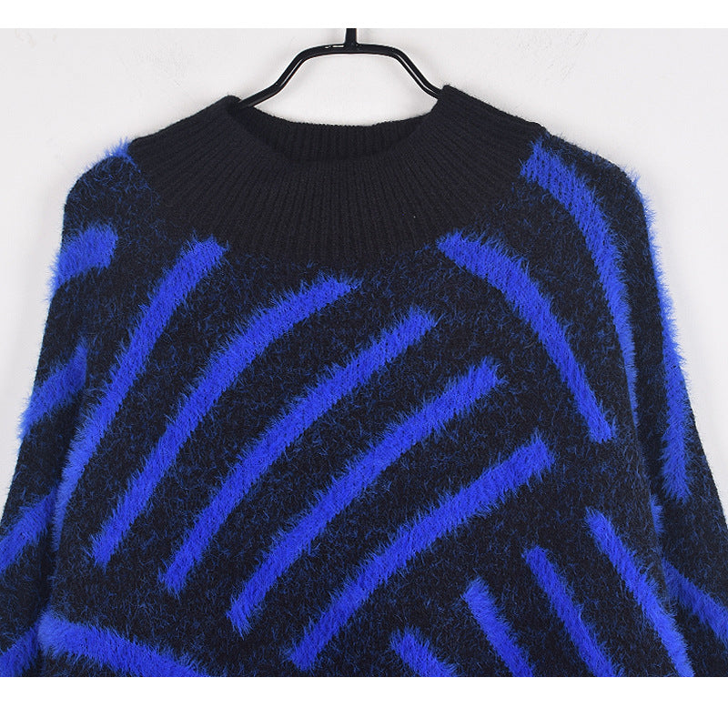 Maglione a strisce nero e blu elettrico