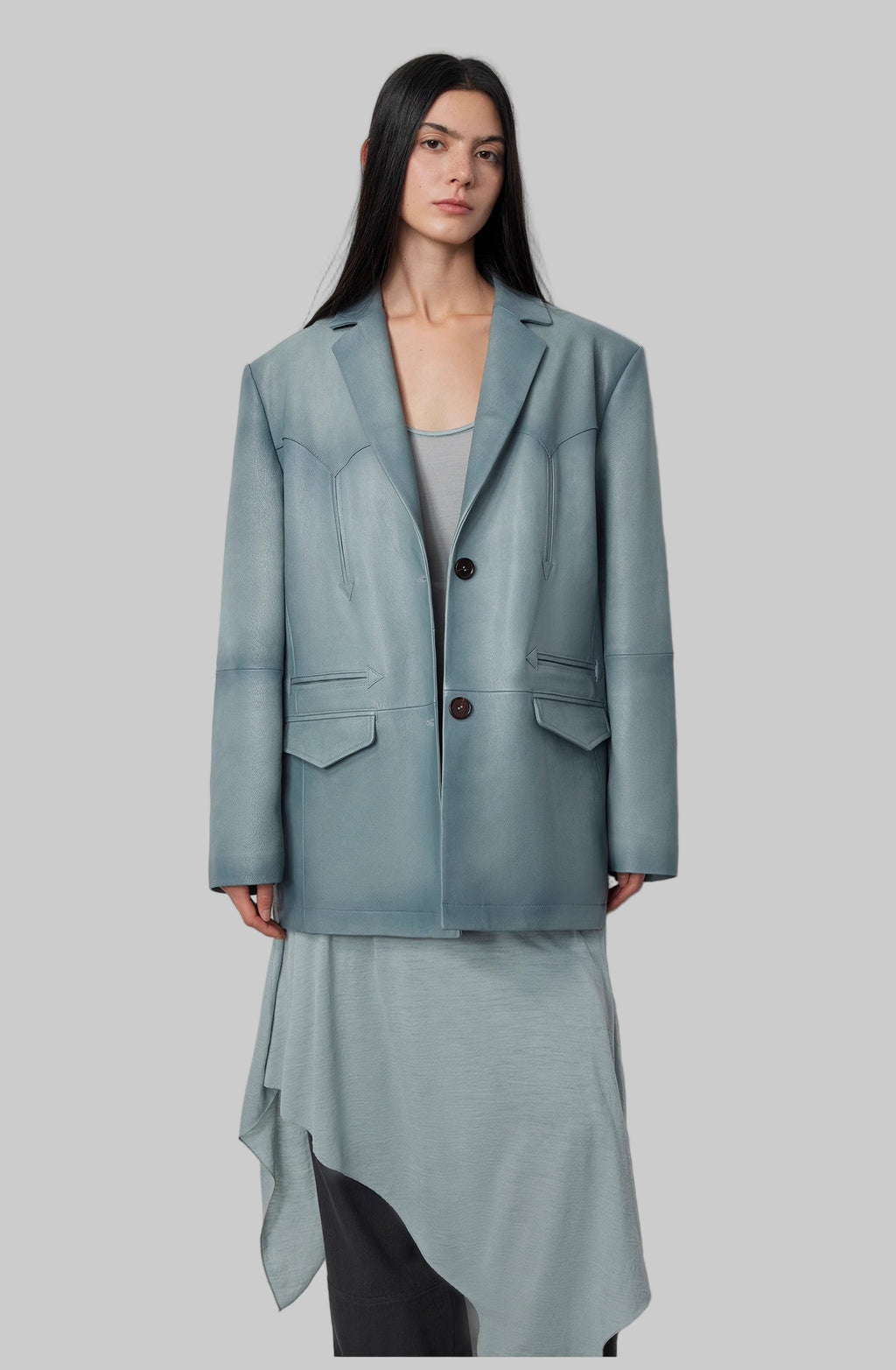 Blazer in vera pelle di capra lavata e tinta a spruzzo 