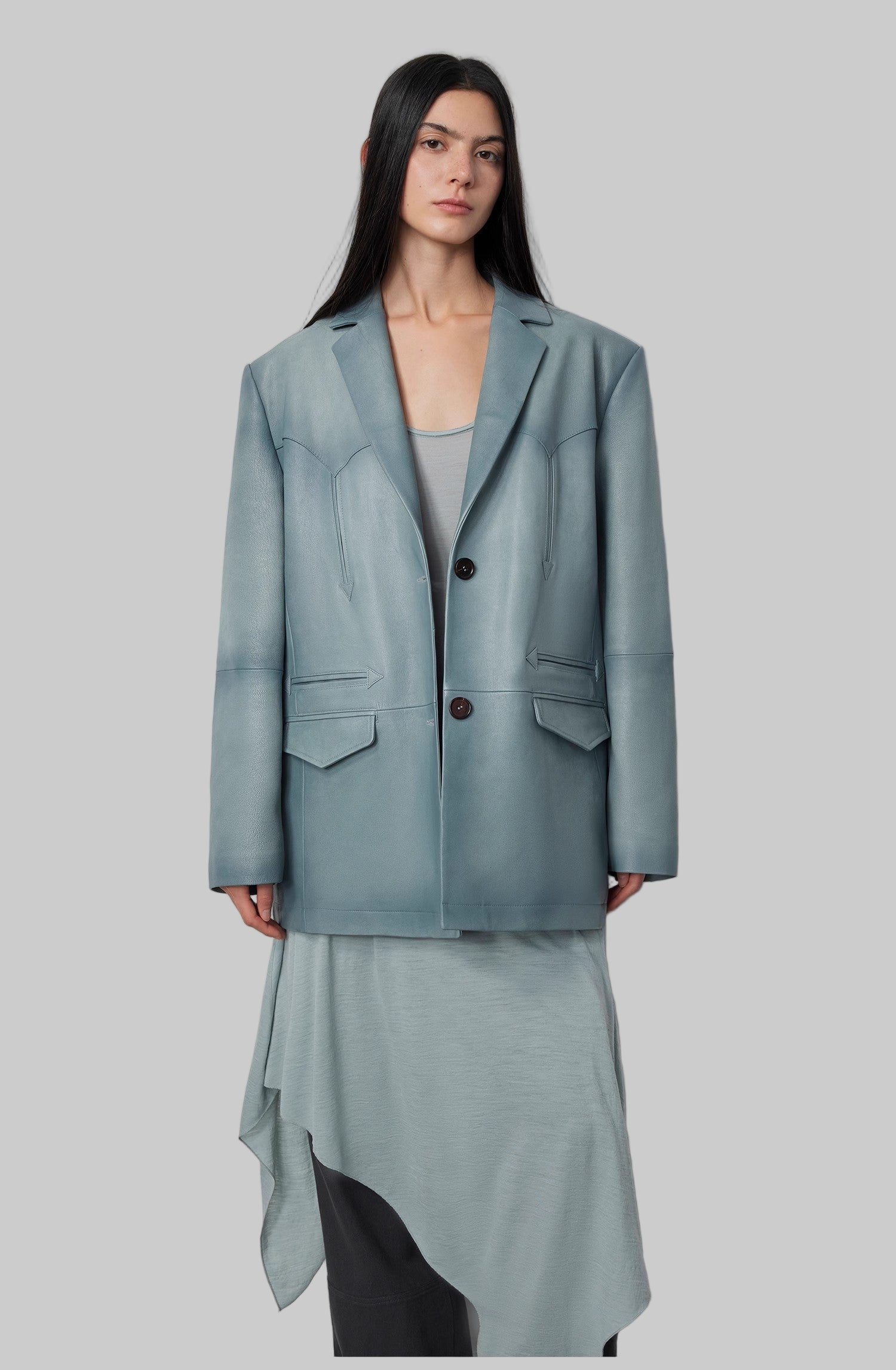 Blazer in vera pelle di capra lavata e tinta a spruzzo 