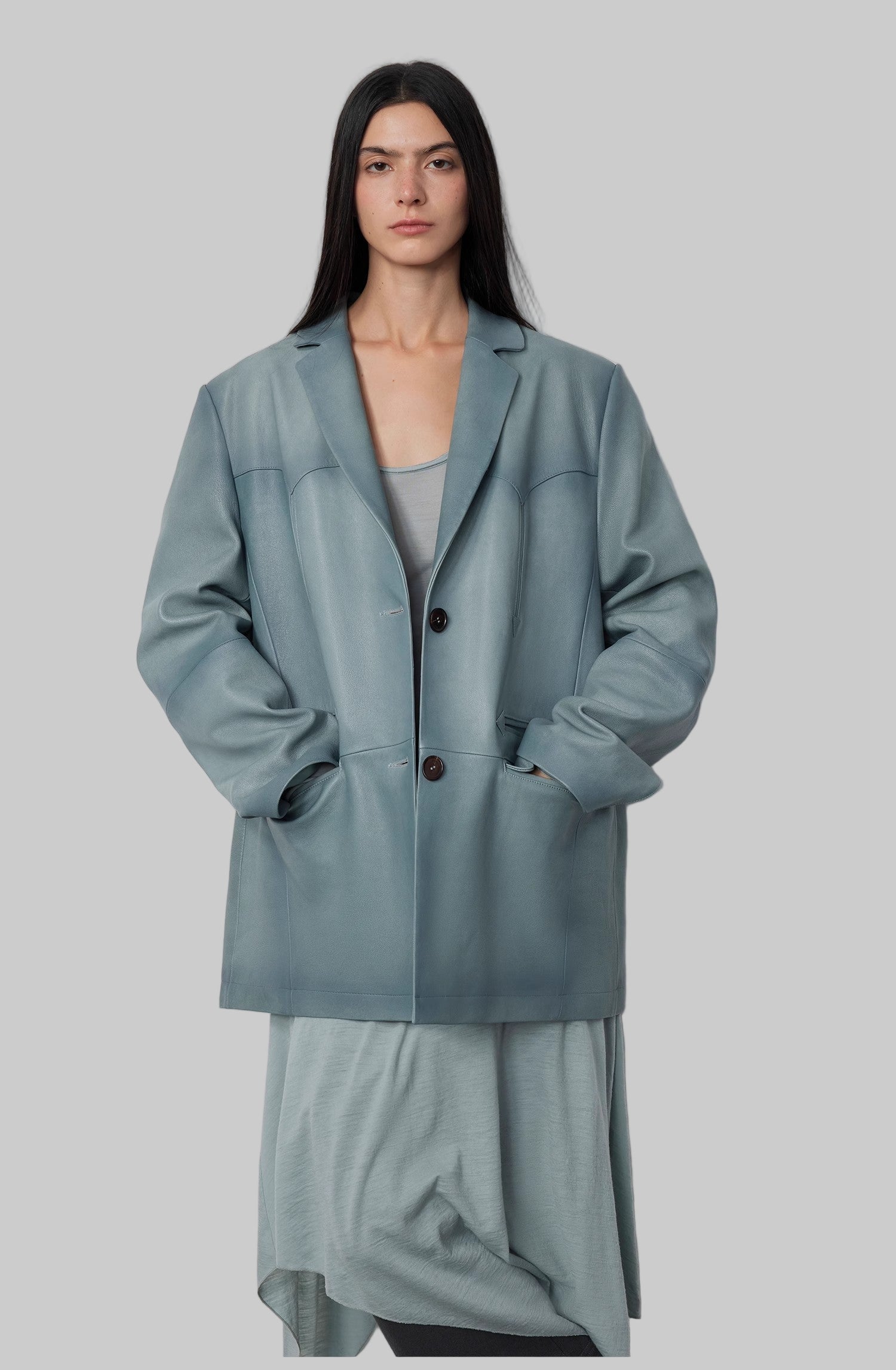 Blazer in vera pelle di capra lavata e tinta a spruzzo 