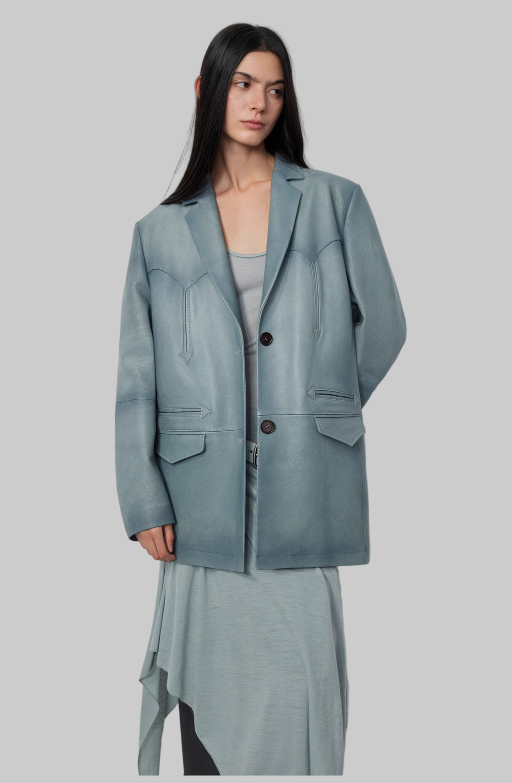 Blazer in vera pelle di capra lavata e tinta a spruzzo 