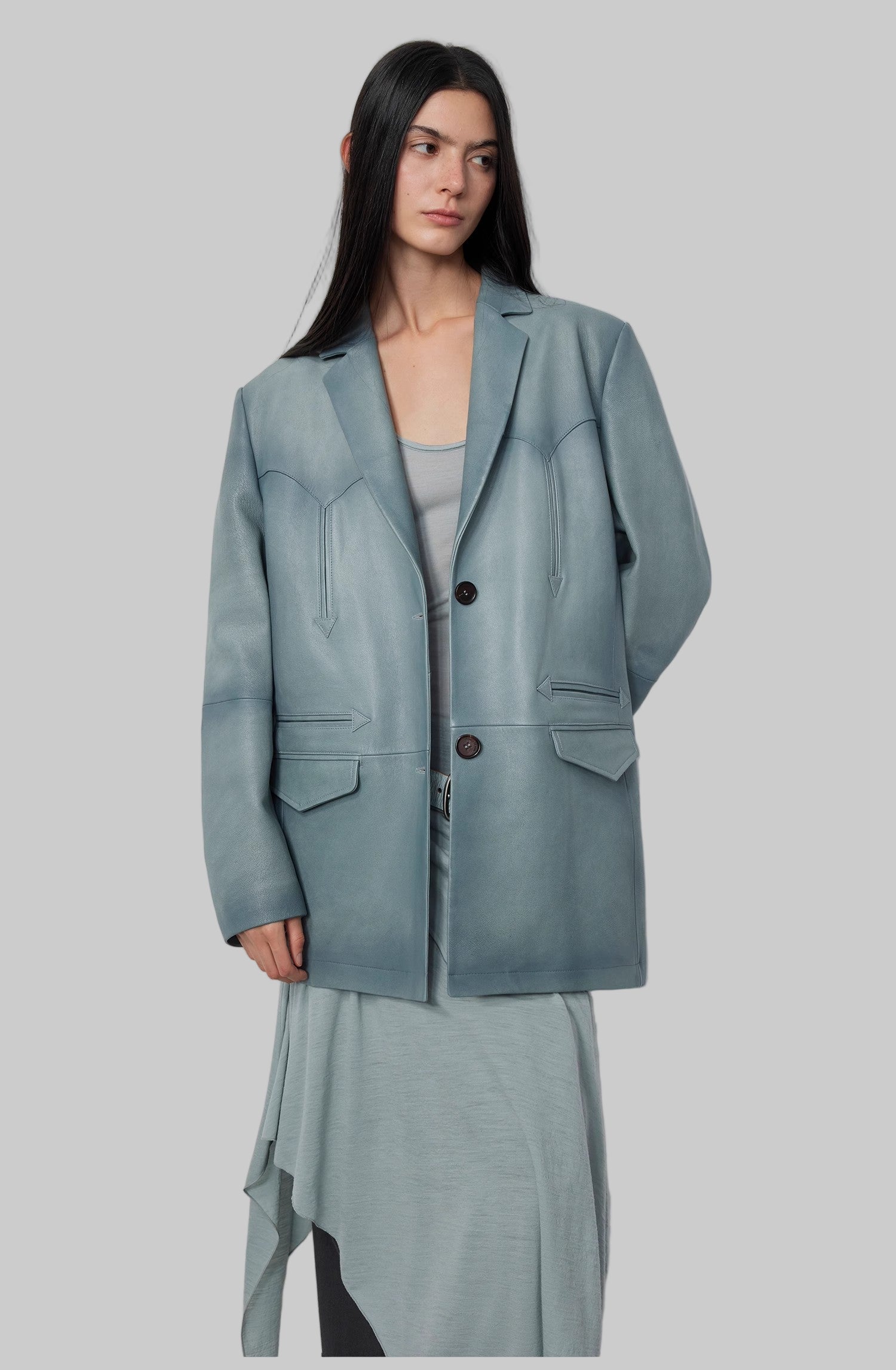 Blazer in vera pelle di capra lavata e tinta a spruzzo 