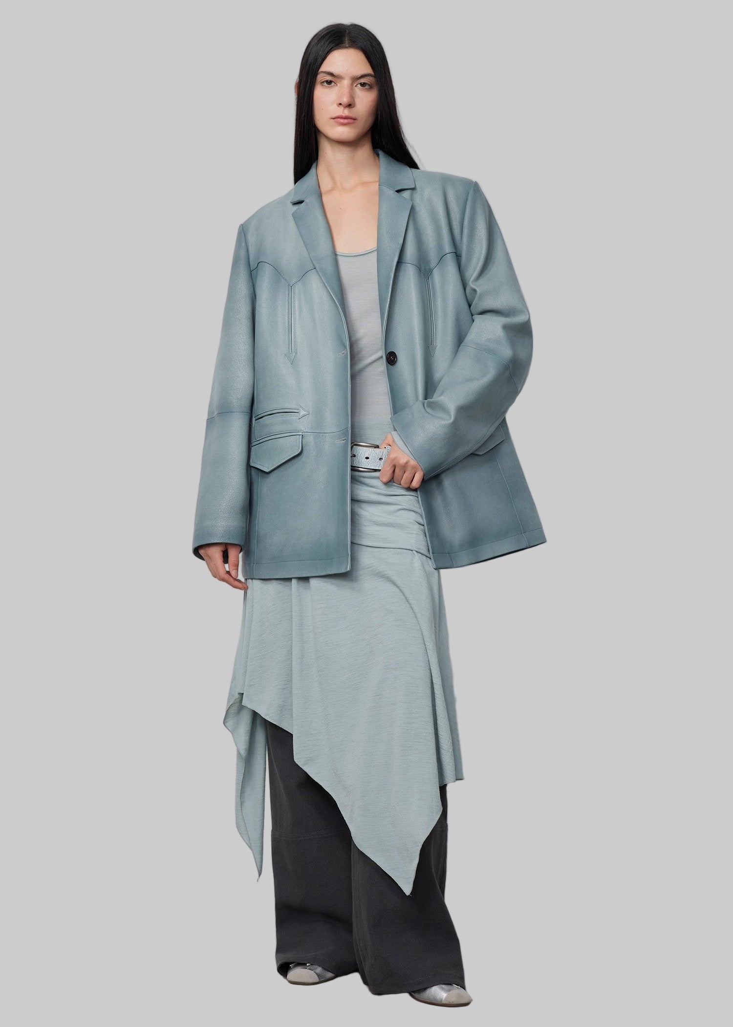 Blazer in vera pelle di capra lavata e tinta a spruzzo 