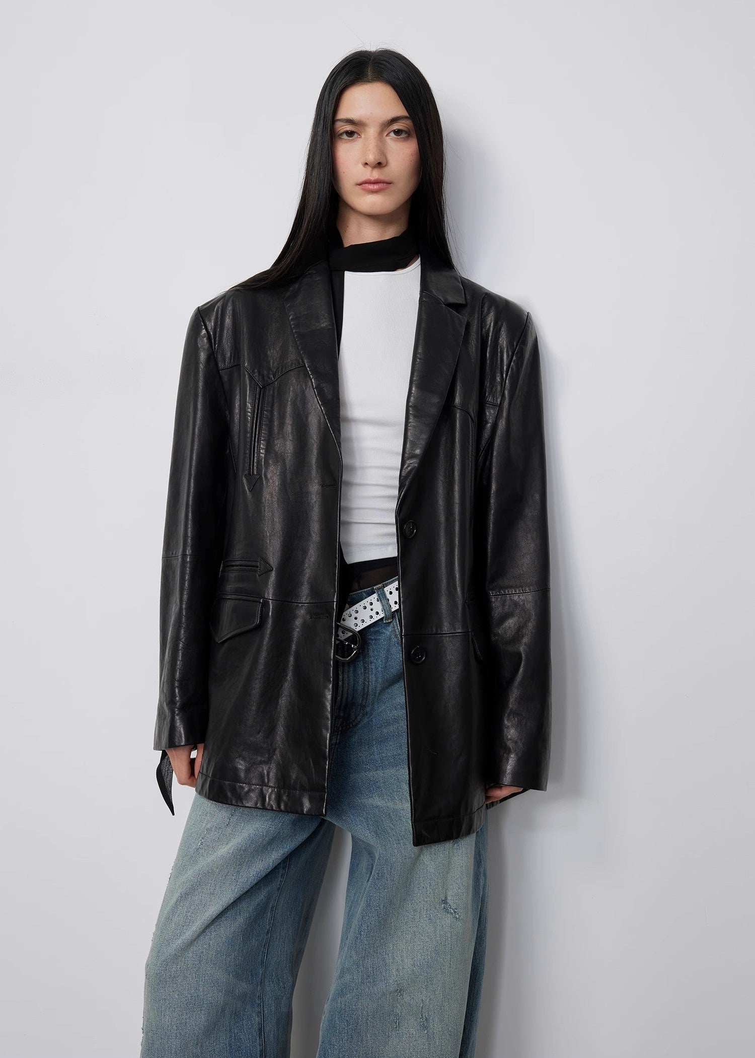 Blazer in vera pelle di capra lavata e tinta a spruzzo 