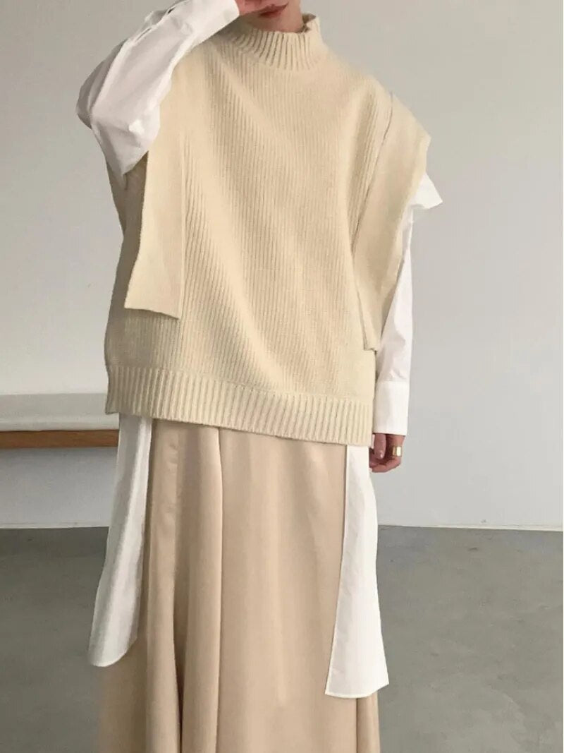 Gillet a collo alto lavorato a maglia