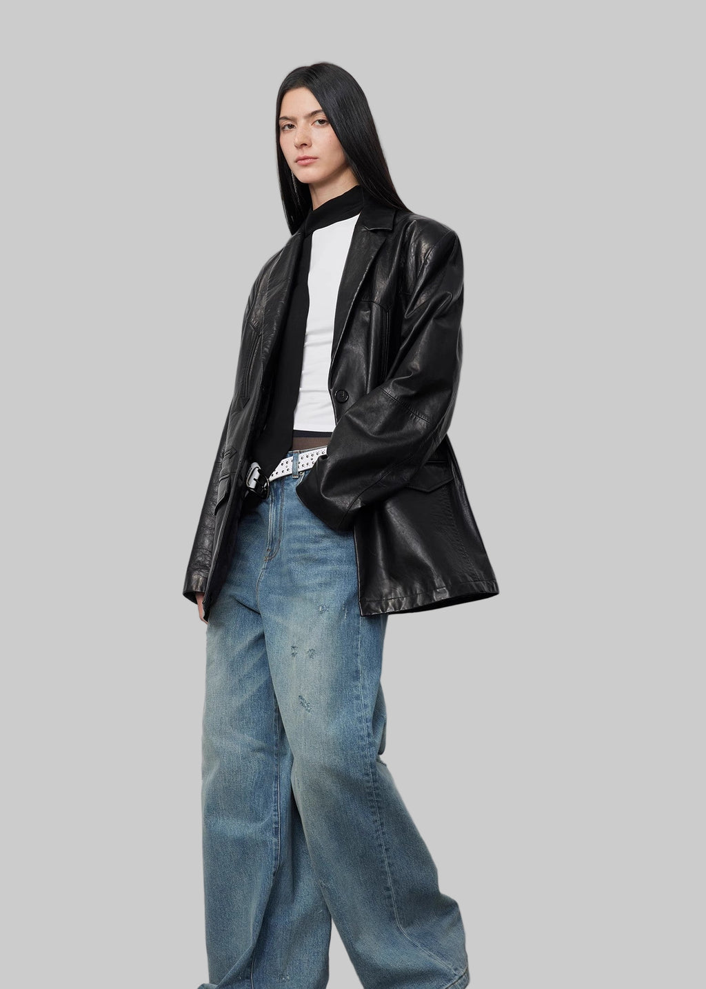 Blazer in vera pelle di capra lavata e tinta a spruzzo 