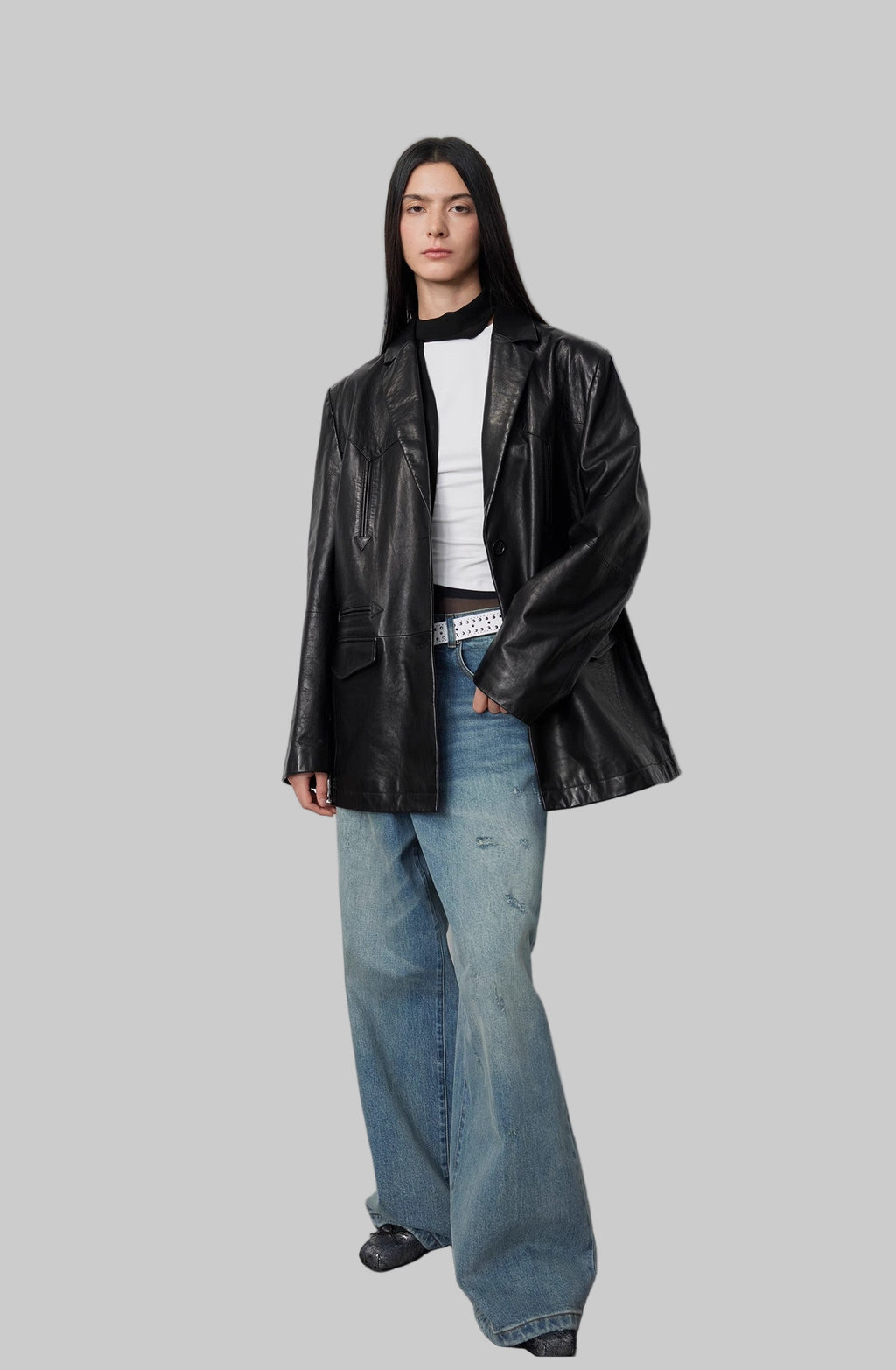 Blazer in vera pelle di capra lavata e tinta a spruzzo 