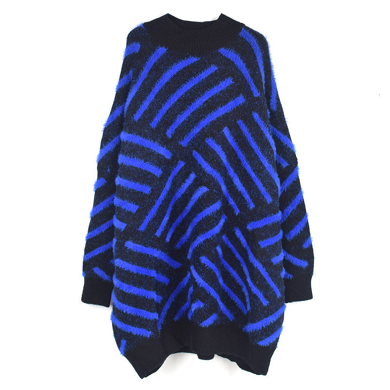 Maglione a strisce nero e blu elettrico