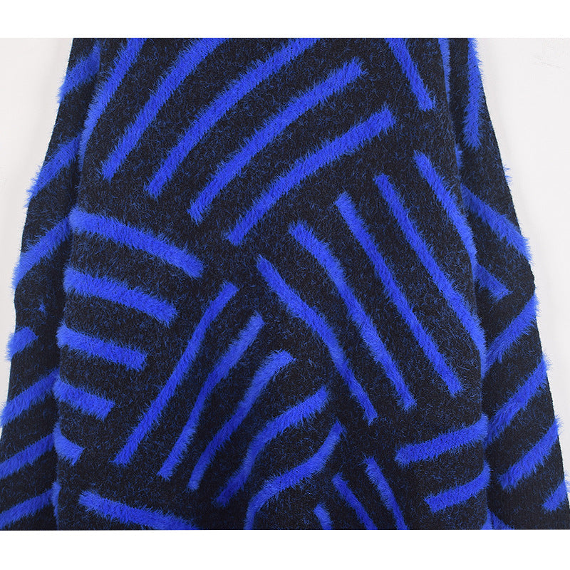 Maglione a strisce nero e blu elettrico