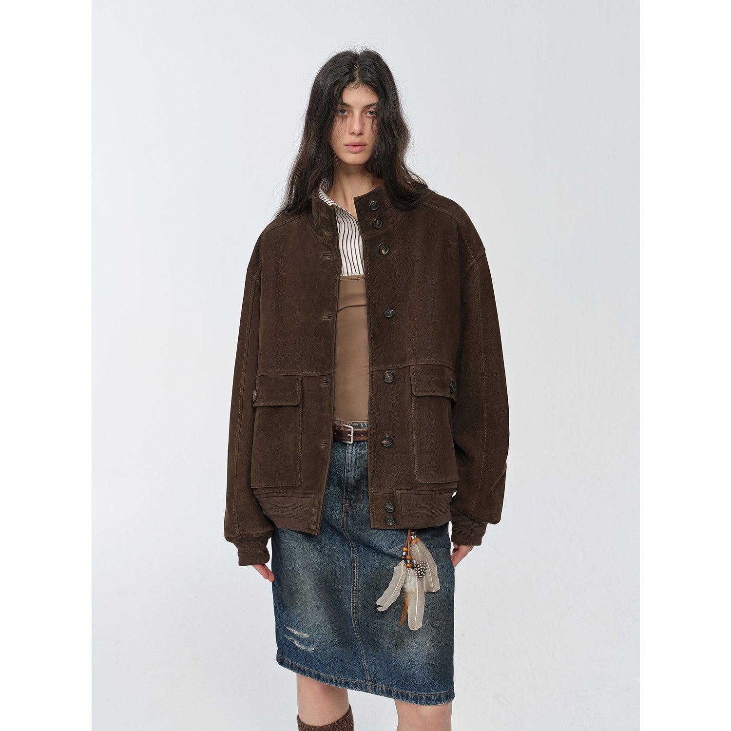 Giacca vintage in pelle scamosciata di pecora