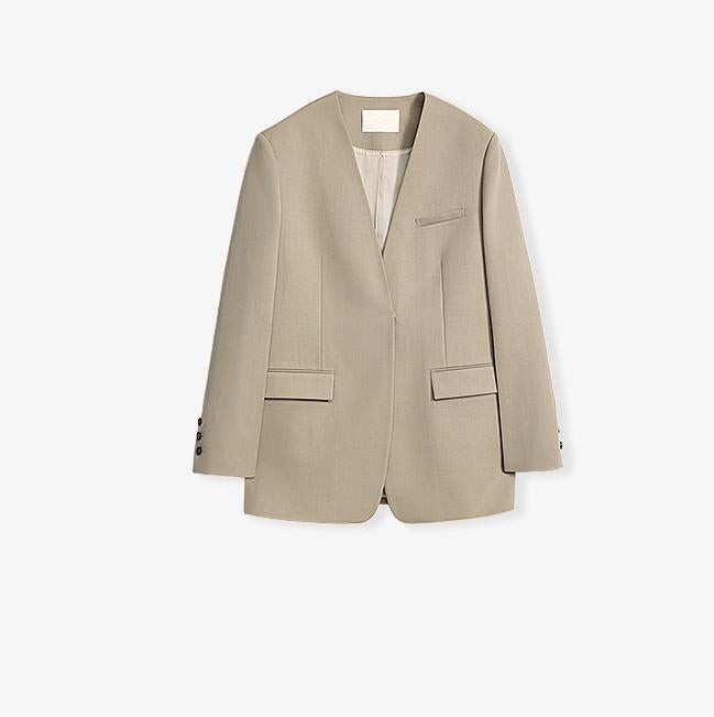 Giacca senza colletto con scollo a V in lana merino