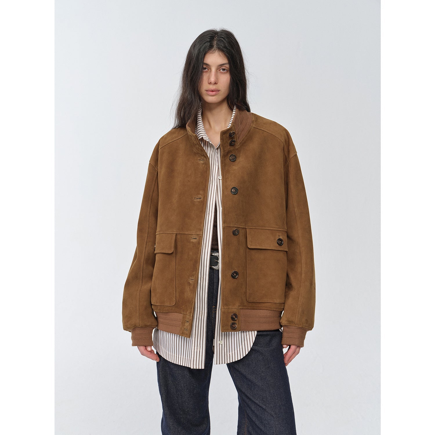 Giacca vintage in pelle scamosciata di pecora