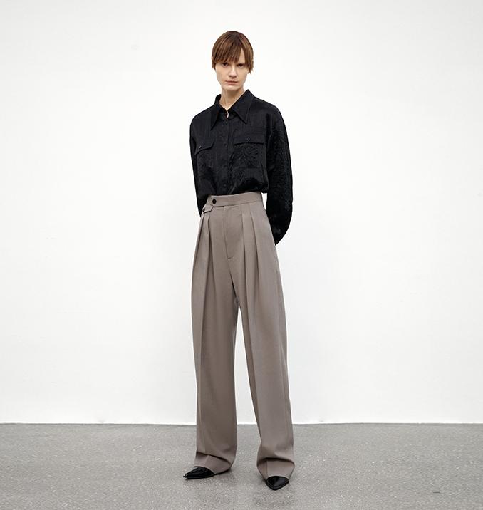 Pantaloni a vita alta in misto lana