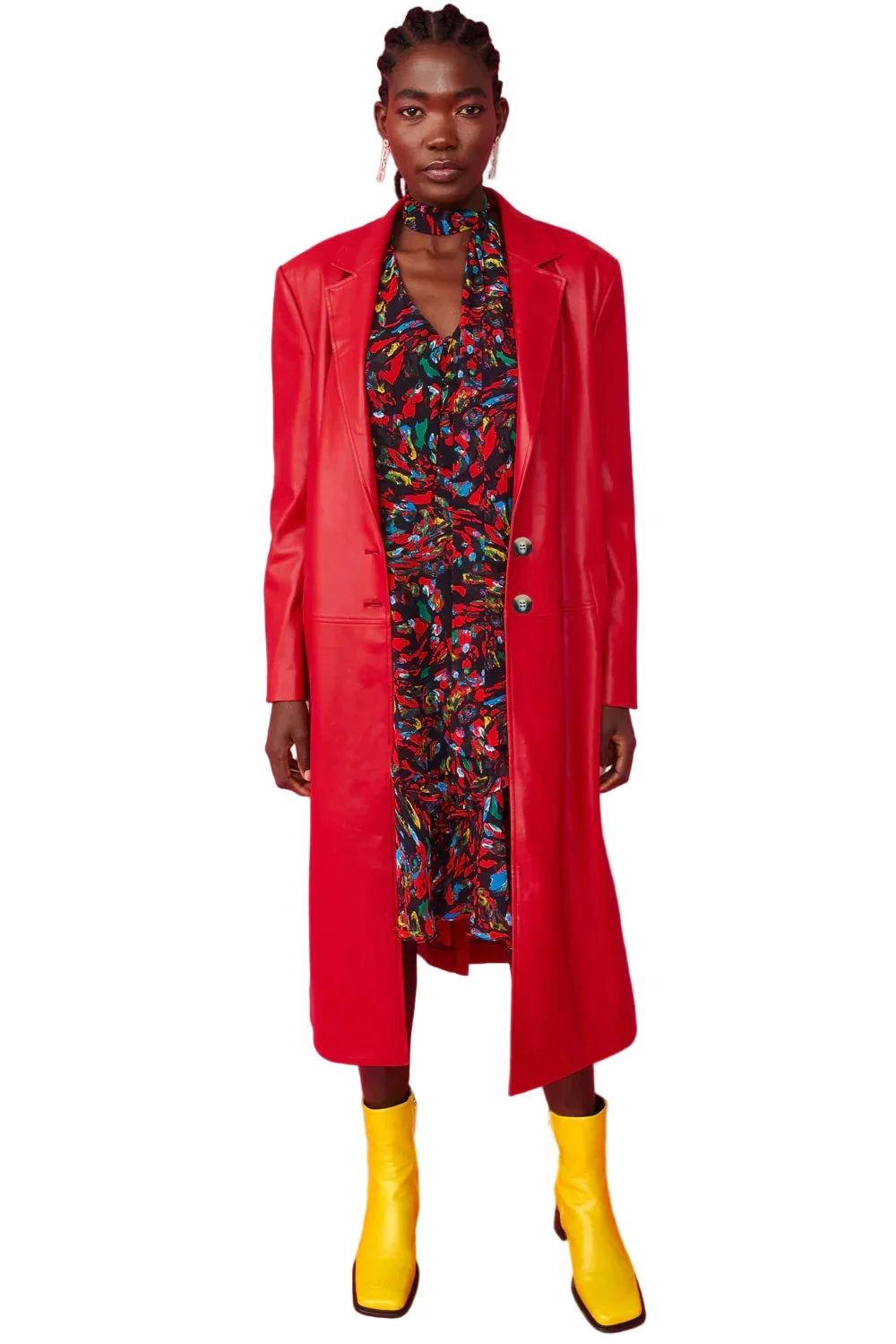 Red faux leather coat