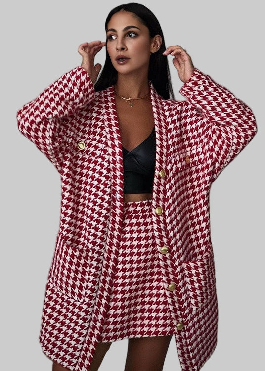 Thousand Birds Grid Fabric Jacket and Skirt Set