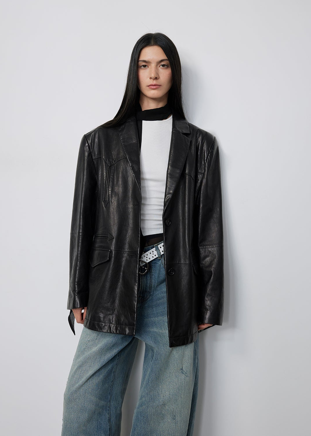 Blazer in vera pelle di capra lavata e tinta a spruzzo 