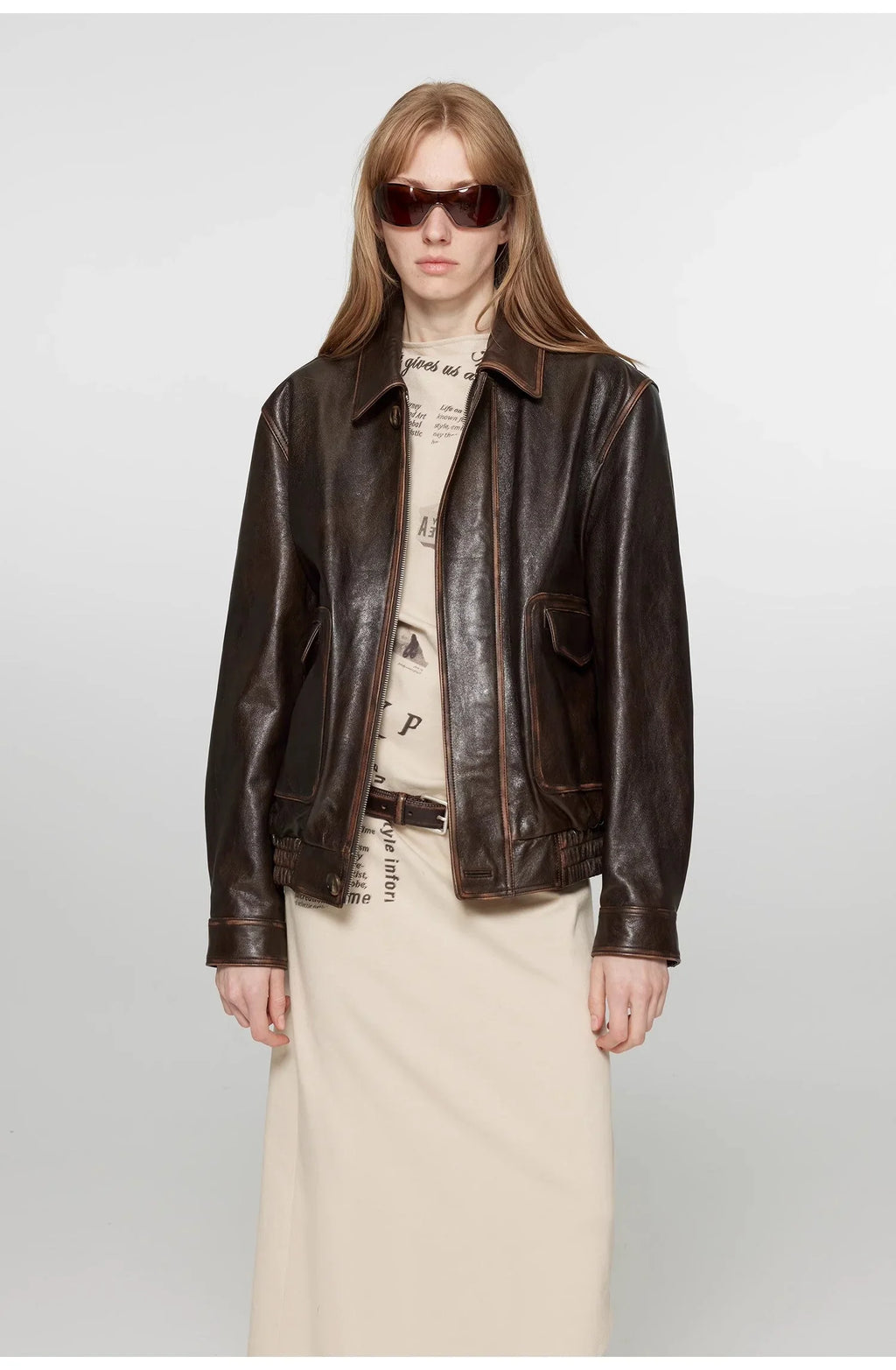 Aviator-style leather jacket