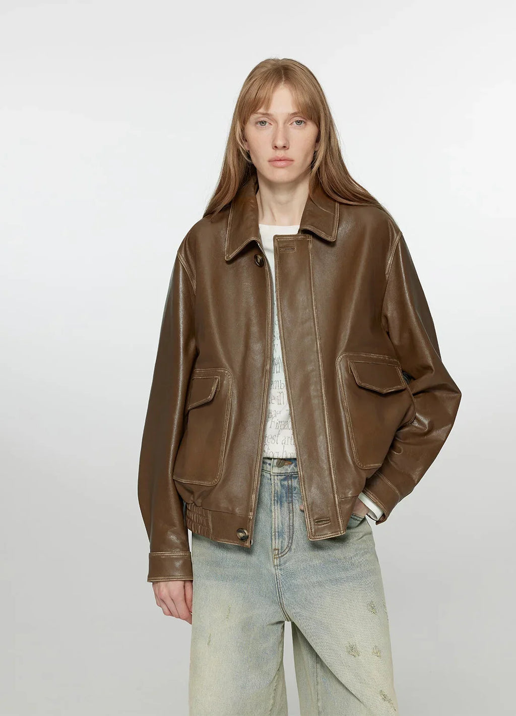 Aviator-style leather jacket