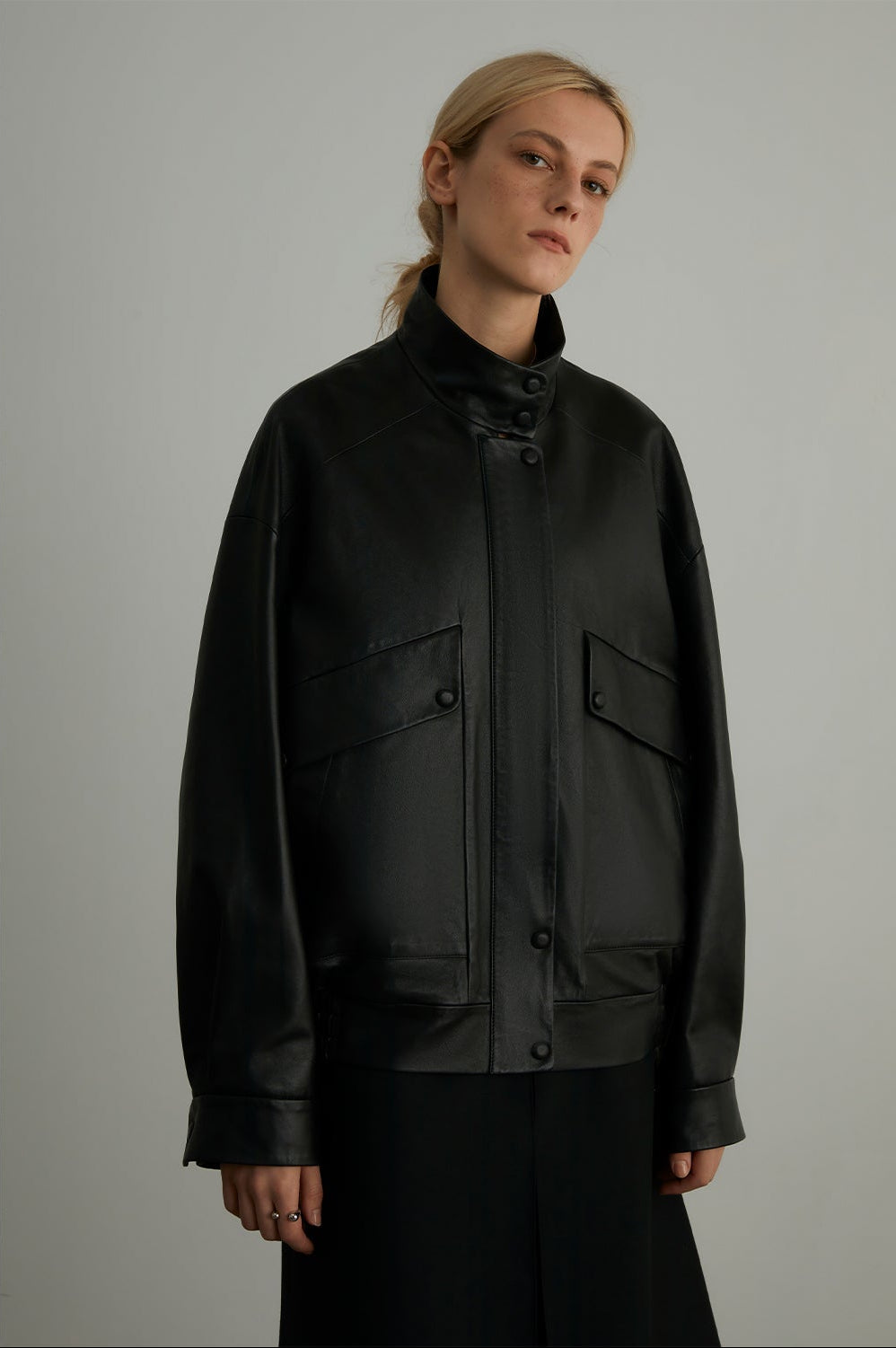 Short leather biker jacket