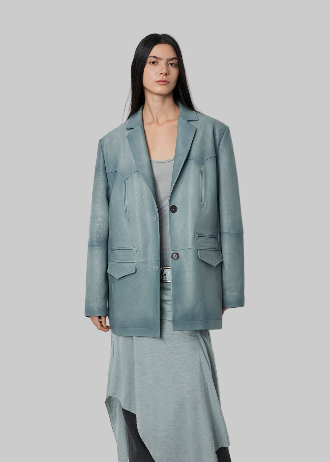 Blazer in vera pelle di capra lavata e tinta a spruzzo 