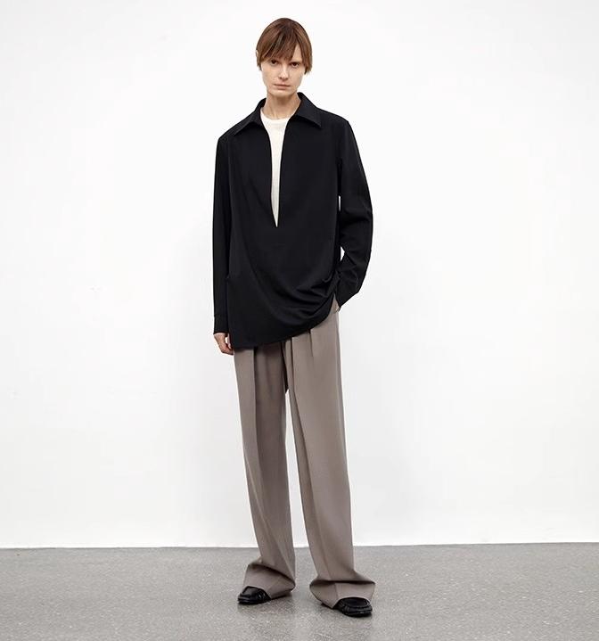 Pantalon taille haute en laine mélangée