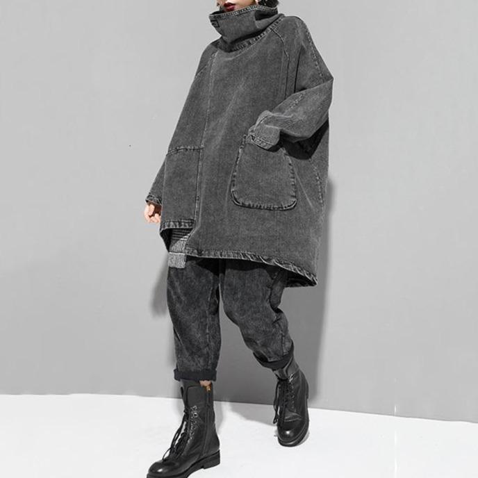 Felpa in denim larga con collo alto