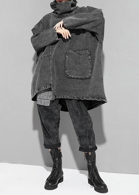 Felpa in denim larga con collo alto