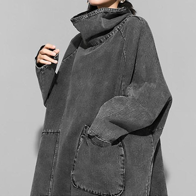 Felpa in denim larga con collo alto