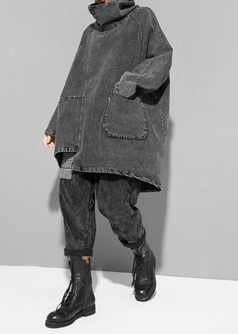 Felpa in denim larga con collo alto